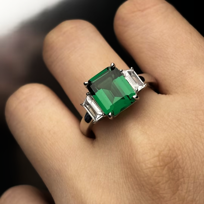 3ct Emerald Sapphire Three-Stone Engagement Ring