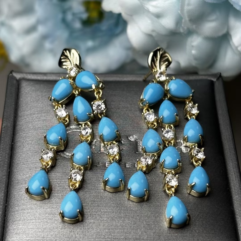 Original Design - Pear Cut Turquoise & White Sapphire Dangle Earrings