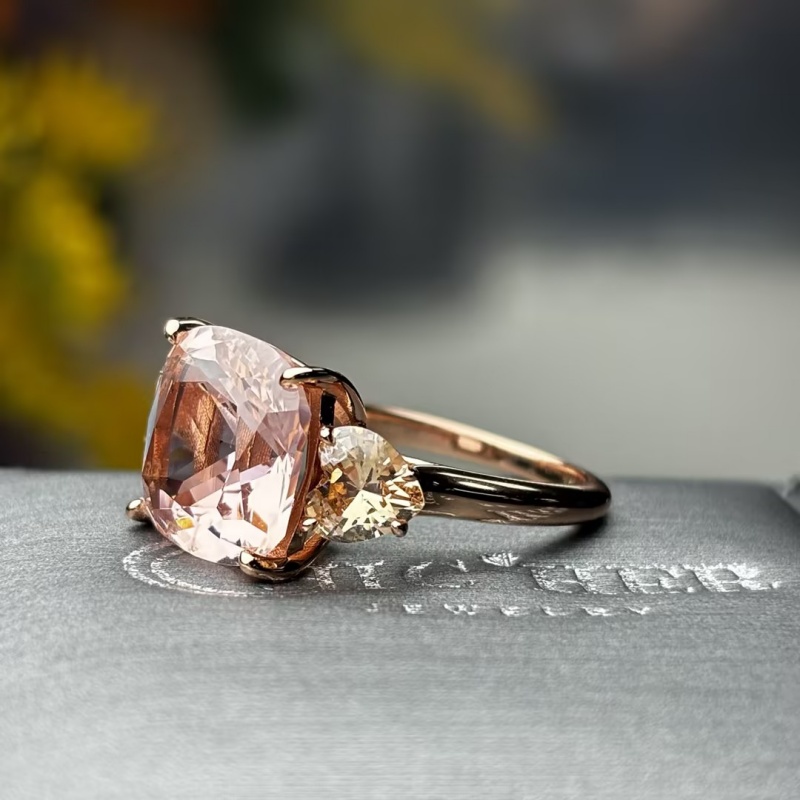 4ct Cushion Cut PInk Sapphire Three Stone Engagement Ring