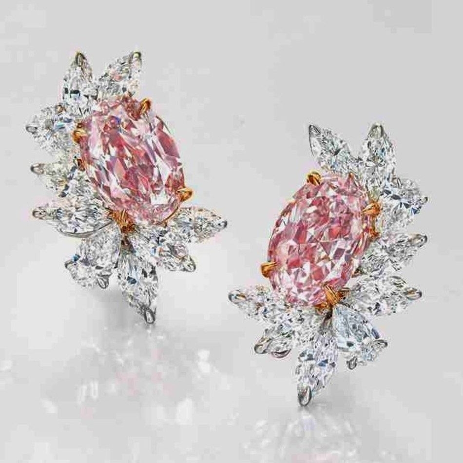 Halo Pink Sapphire Oval Cut Stud Earrings