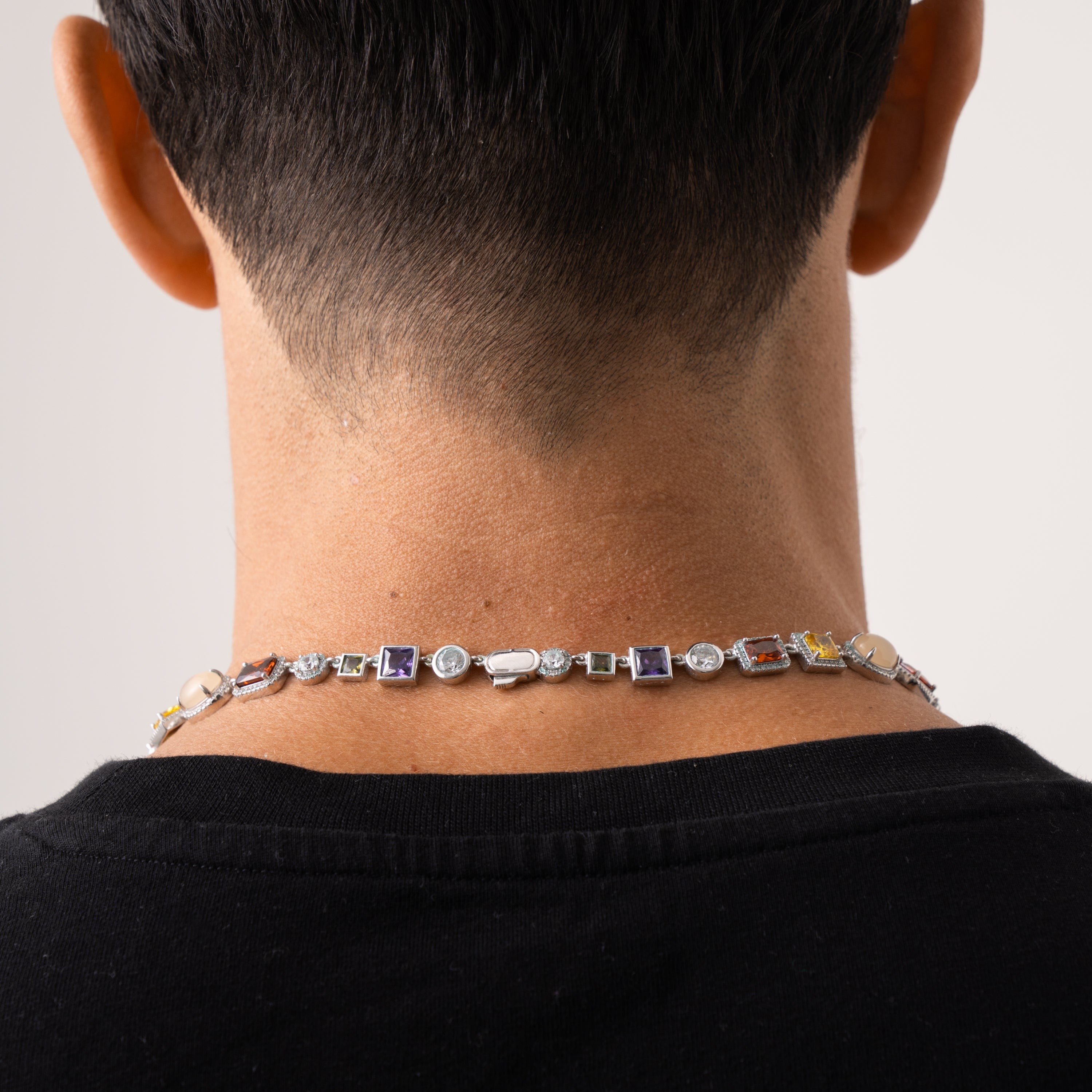 Men Mulit-Cut Opal&Rainbow Sapphire Necklace