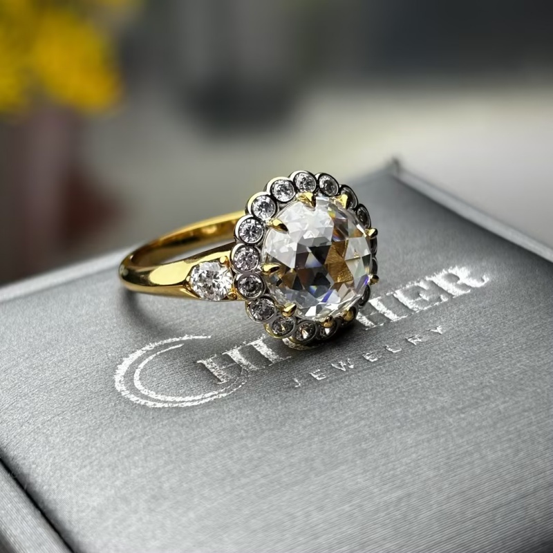 Art 3ct Round Rose Cut White Sapphire Engagement Ring