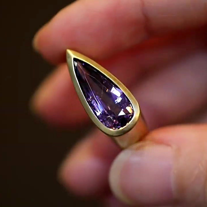 5.25ct Bezel Setting Pear Cut Amethyst Sapphire Engagement Ring