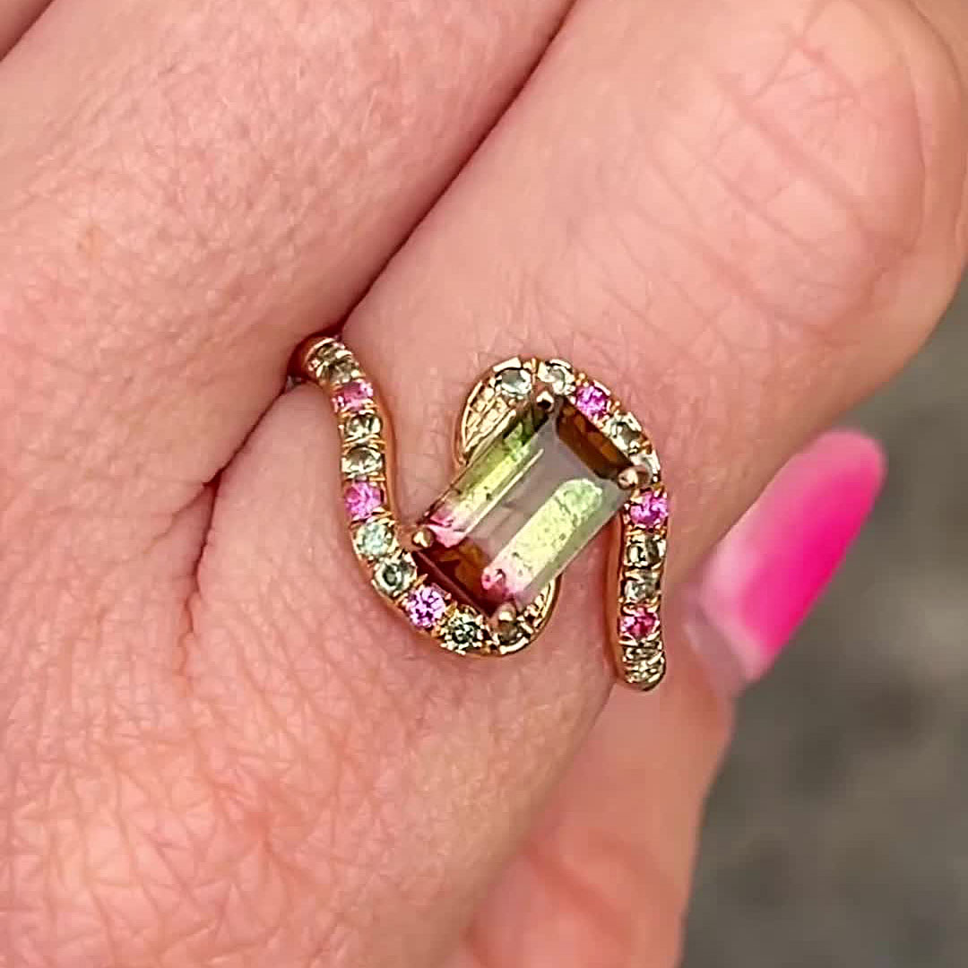 4ct Emerald Cut Watermelon Tourmaline Sapphire Ring