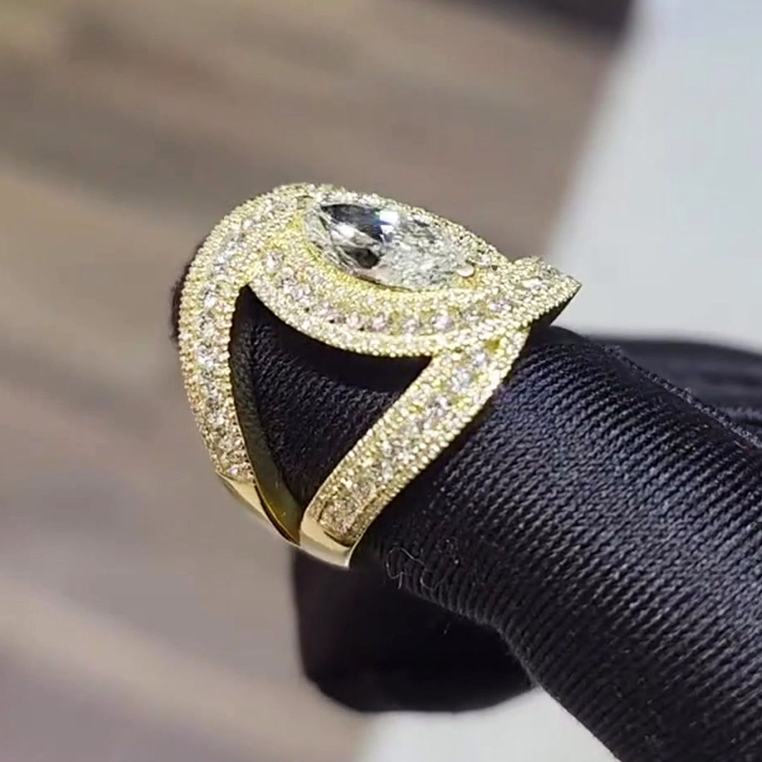 3ct Marquise Cut White Sapphire Split Shank Engagement Ring