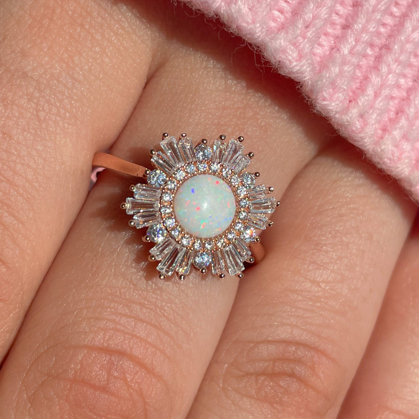 2ct Halo Round Cut Opal Sapphire Engagement Ring