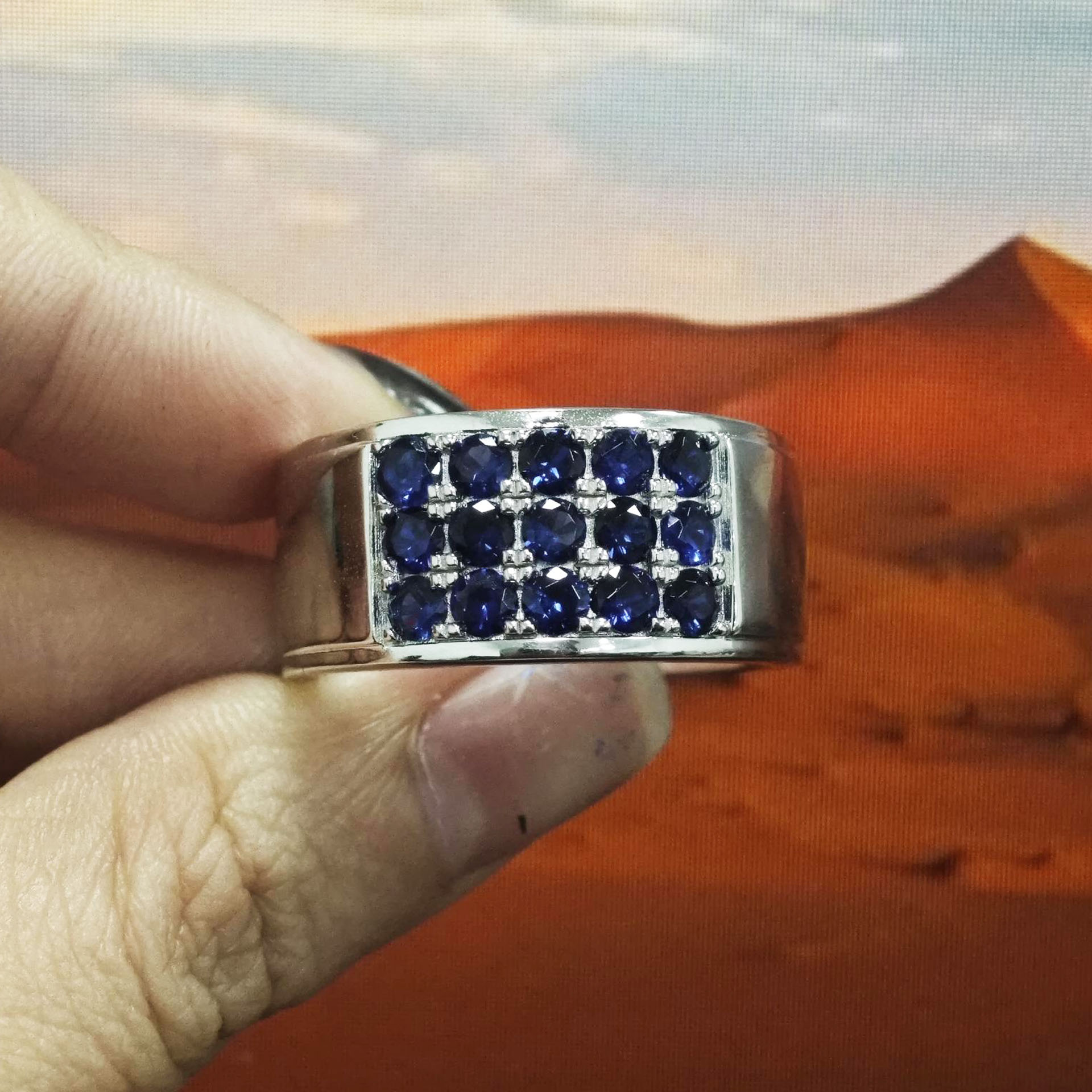 5.15ct Round Cut Blue Sapphire Men's Eternity Ring
