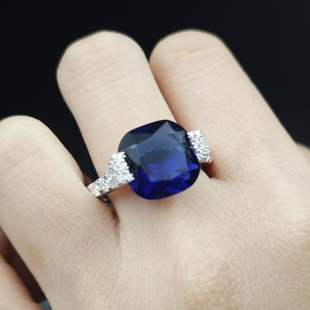 4ct Cushion Cut Blue Sapphire Engagement Ring