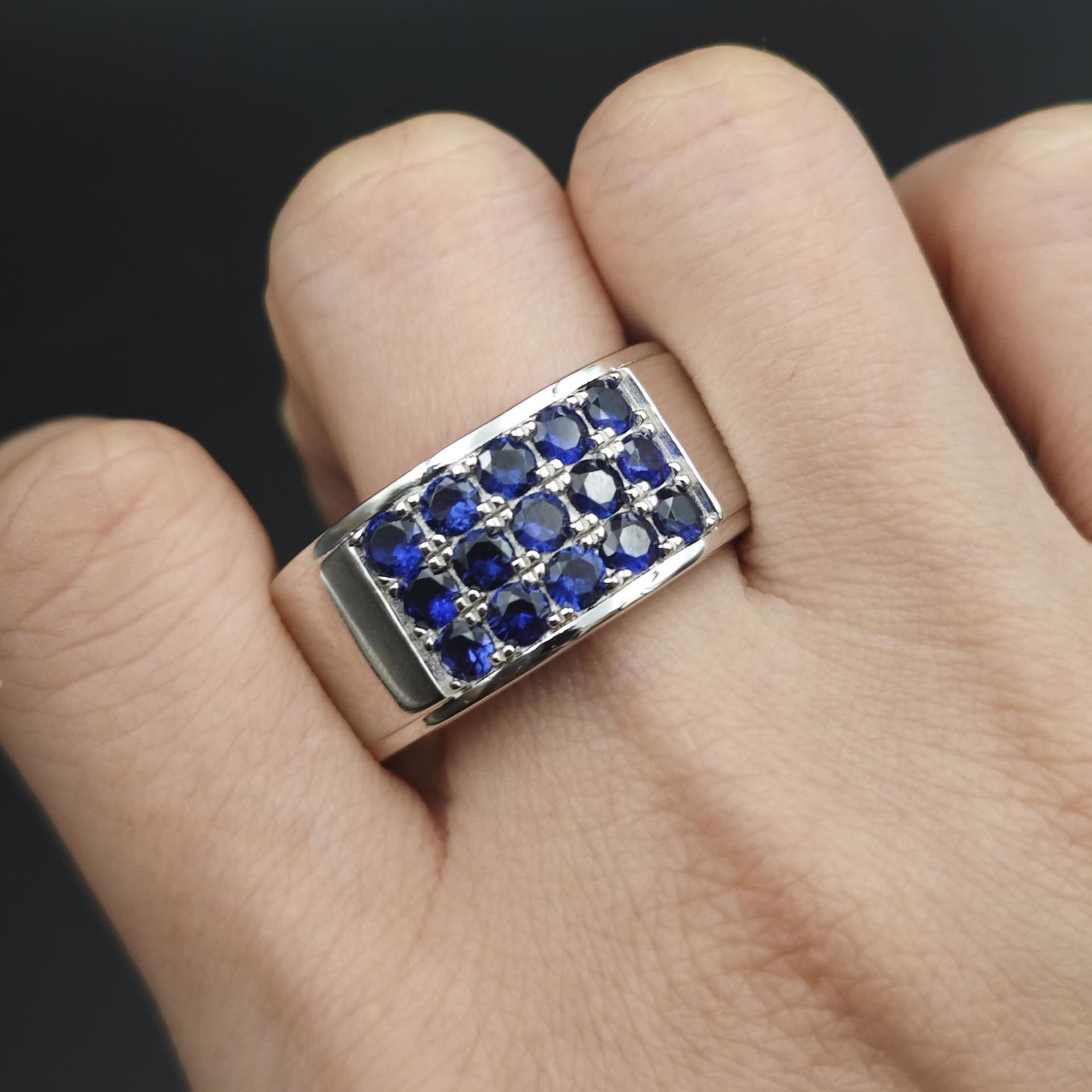 5.15ct Round Cut Blue Sapphire Men's Eternity Ring