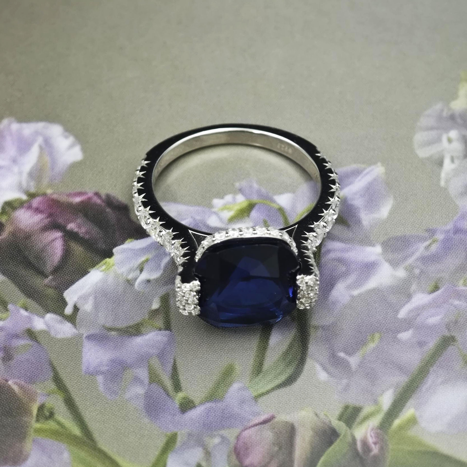 4ct Cushion Cut Blue Sapphire Engagement Ring