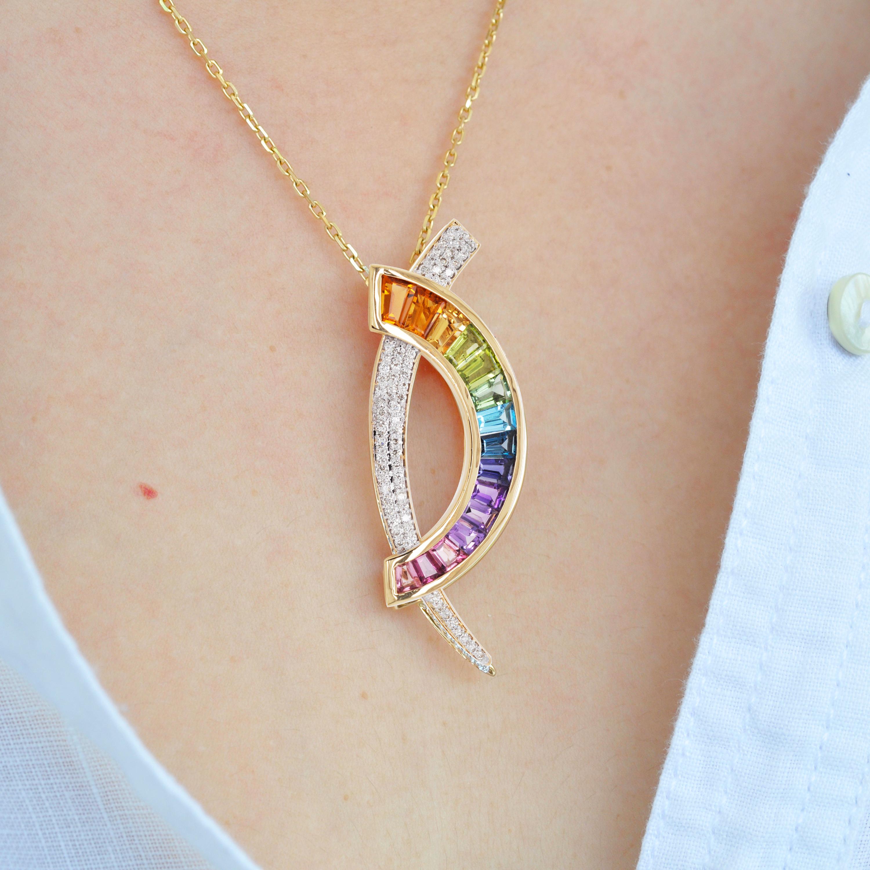 Dual-purpose Rainbow&White Sapphire Pendant Necklace/Brooch