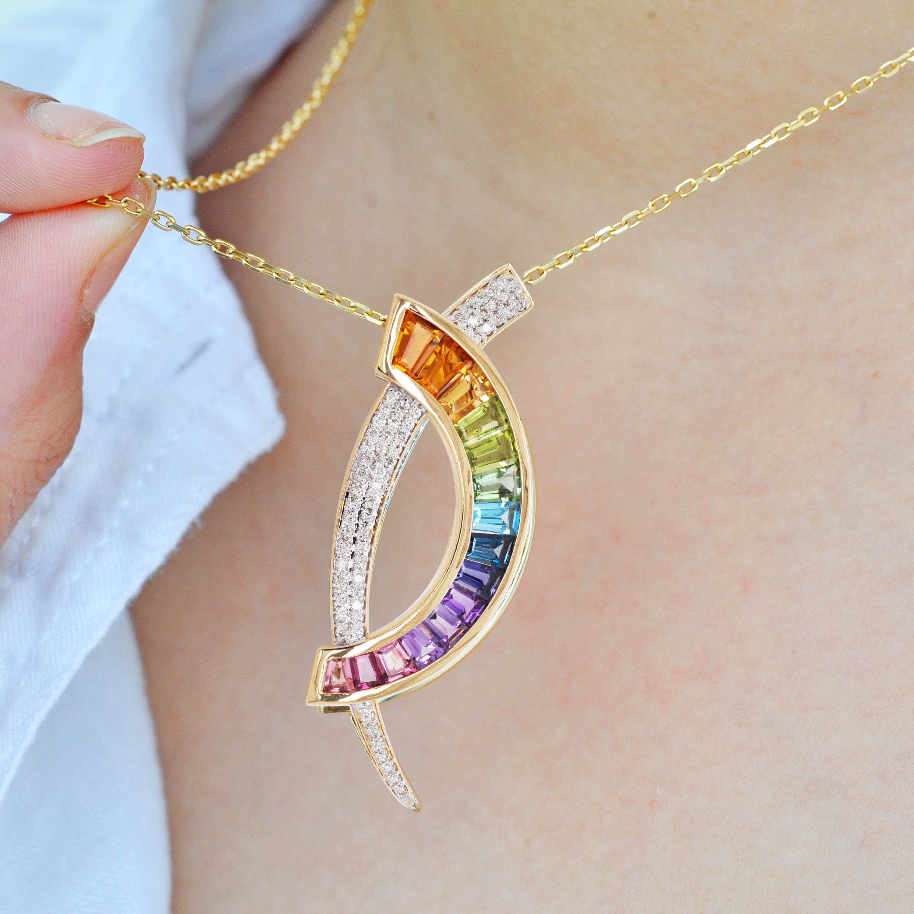 Dual-purpose Rainbow&White Sapphire Pendant Necklace/Brooch