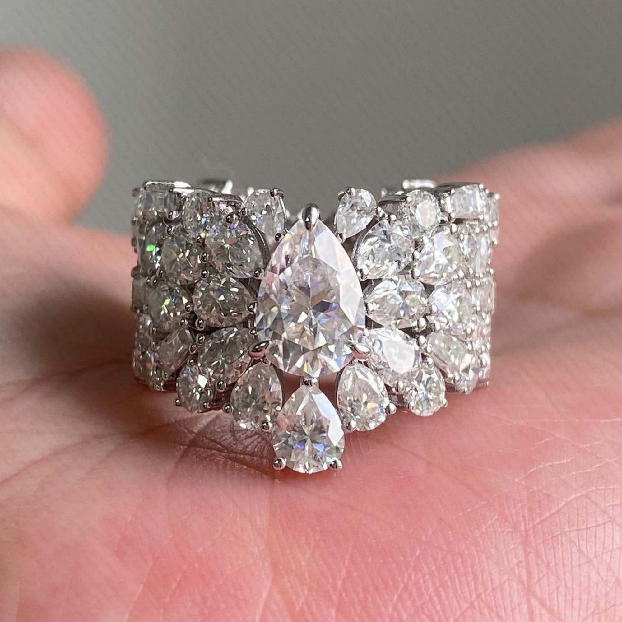 4ct Pear Cut White Sapphire Wedding Band For Women