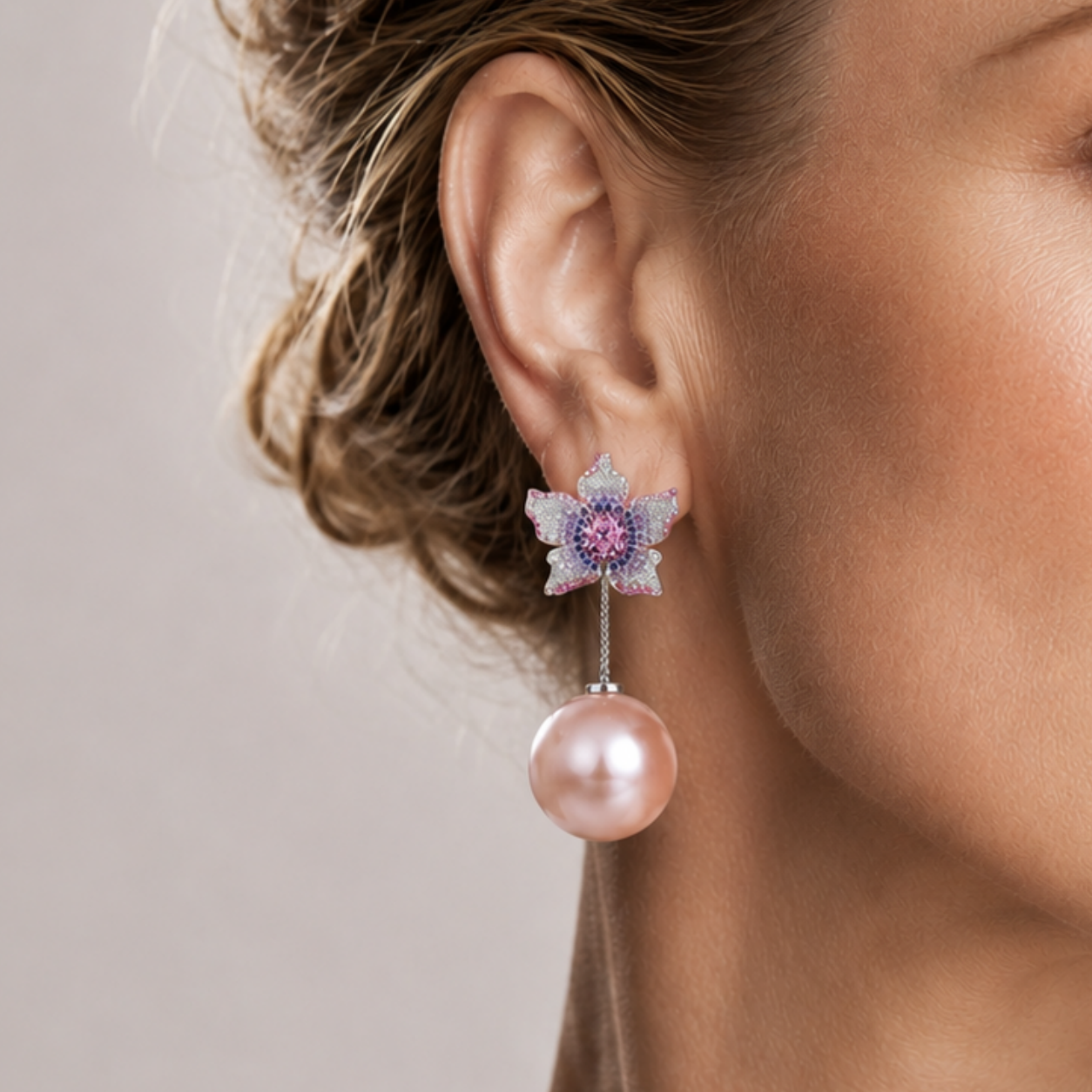 Original Design - Oval Cut Amethyst Sapphire & Fresh Water Pearl Dangle Earrings