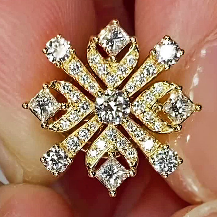 Snowflake Design Round&Princess Cut Stud Earrings