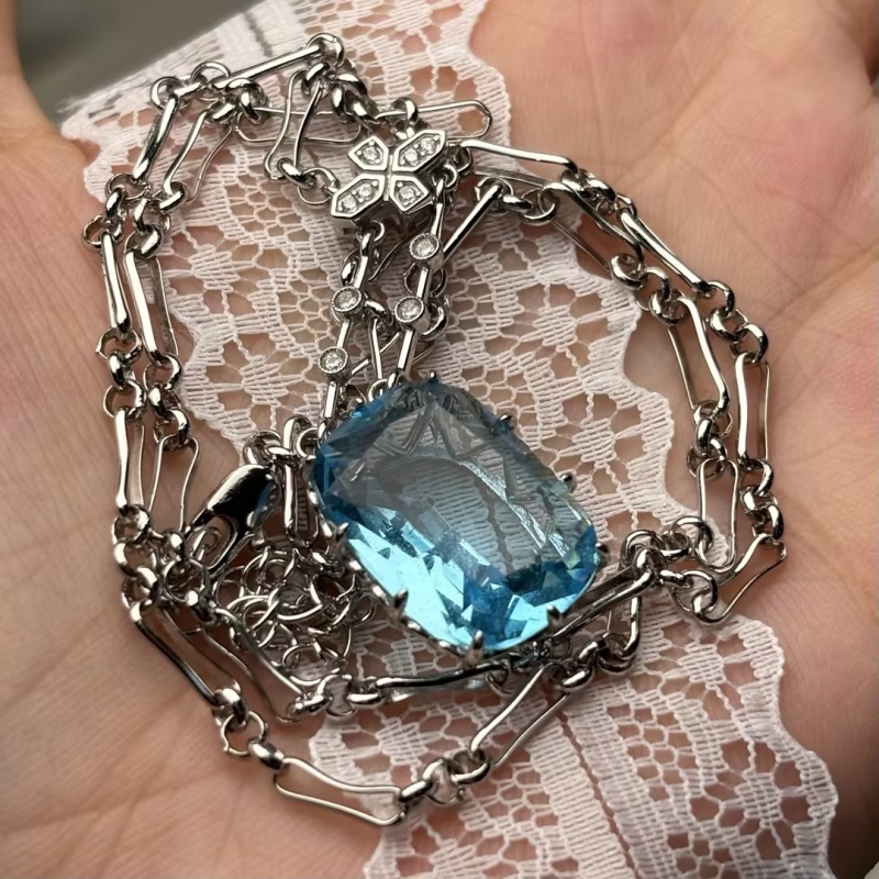 Edwardian 42.96ct Aquamarine Pendant & Diamond Chain