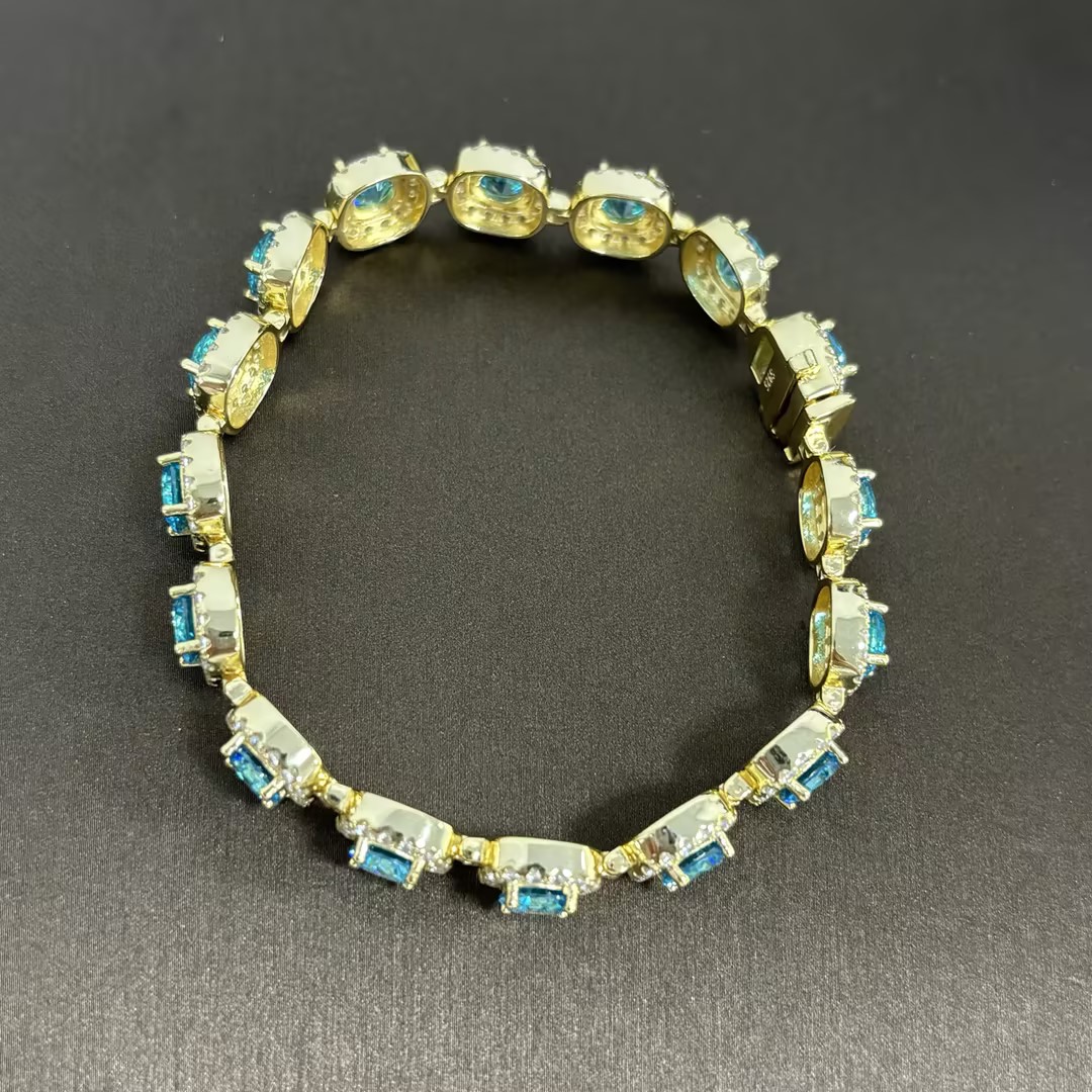 Fashion Halo  Aquamarine Sapphire Bracelet
