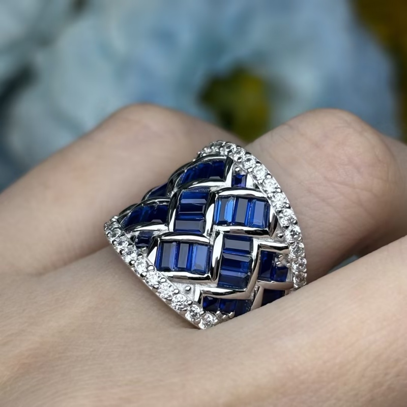 Emerald Cut Blue Sapphire Wedding Band