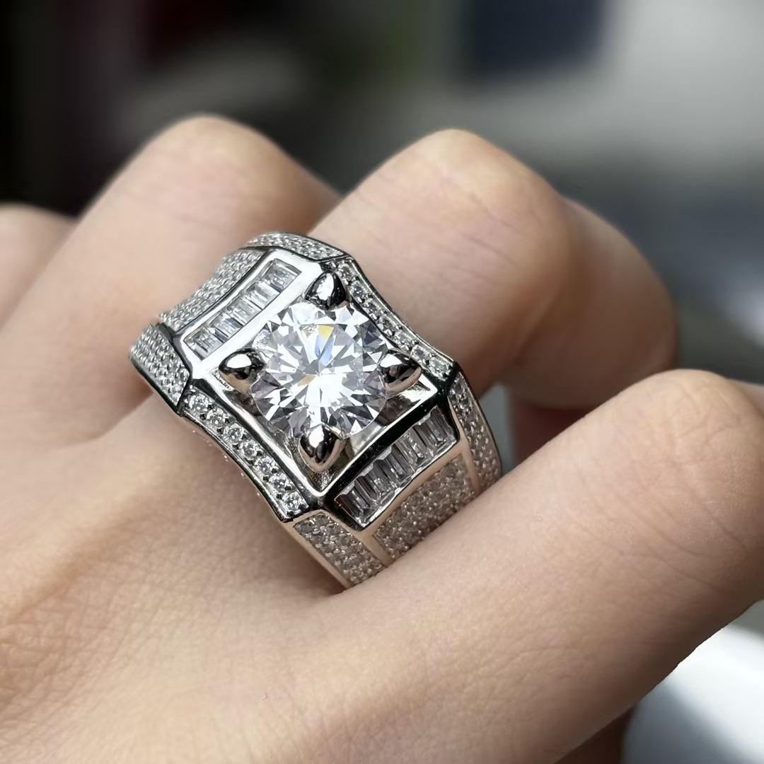 5ct Round Cut White Sapphire Engagement Ring for Men
