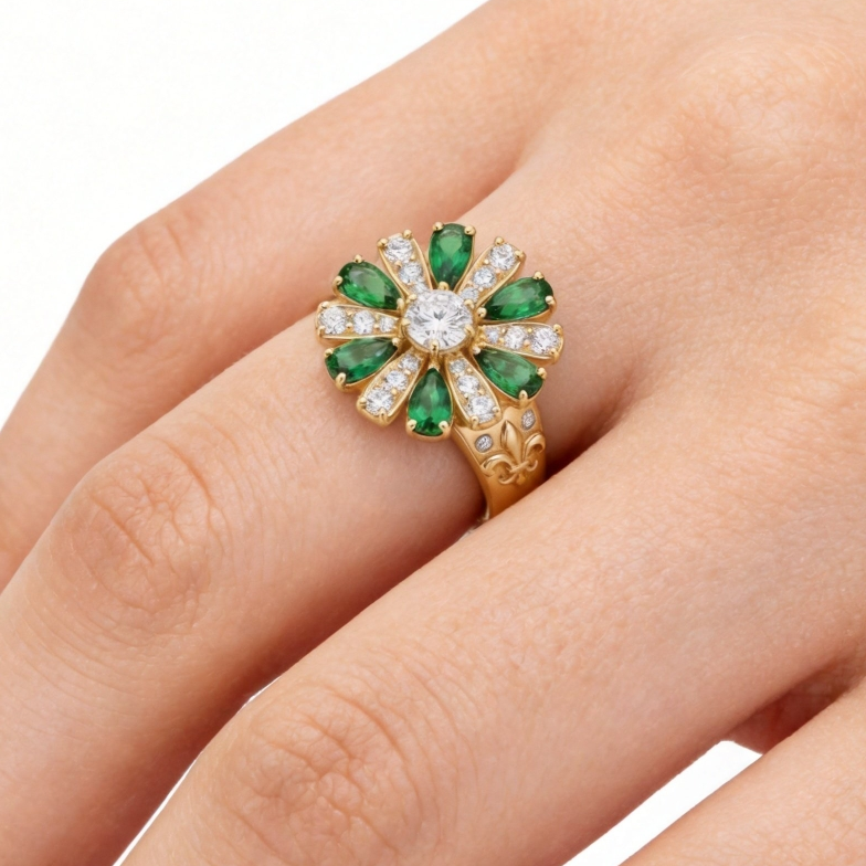 Original Design - Pear Cut Blue / Emerald / Aquamarine Sapphire Wedding Band