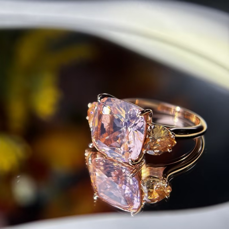 4ct Cushion Cut PInk Sapphire Three Stone Engagement Ring