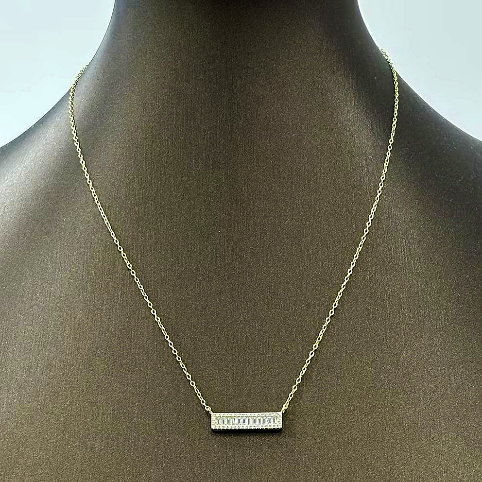 Round&Baguette Cut White Sapphire Pendant Necklace