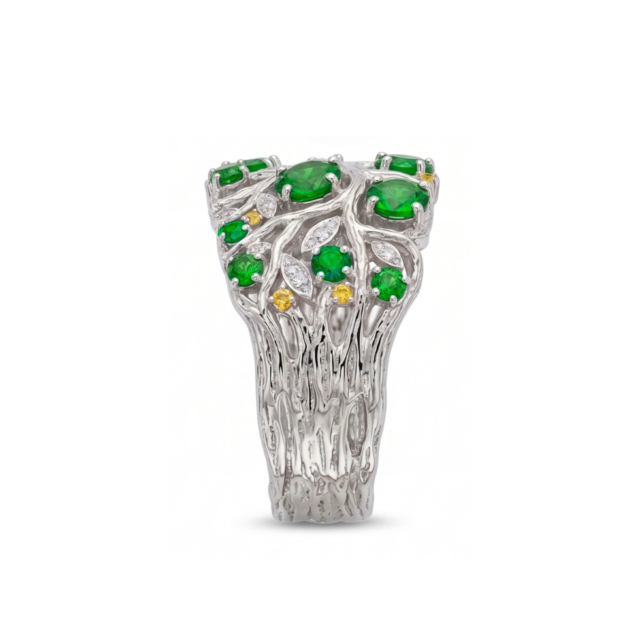 Original Design - Round Cut Tsavorite Nature Inspired Band