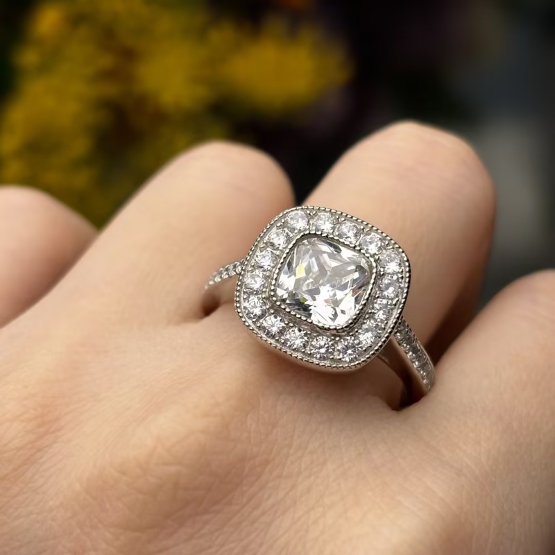 1.5ct Cushion Cut White Sapphire Halo Ring
