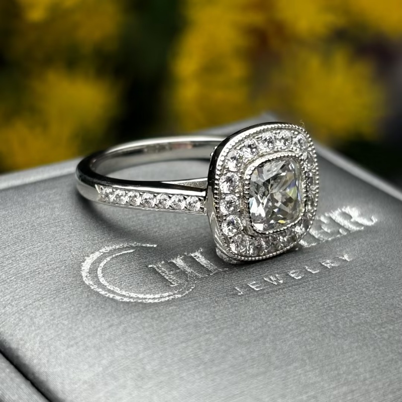 1.5ct Cushion Cut White Sapphire Halo Ring