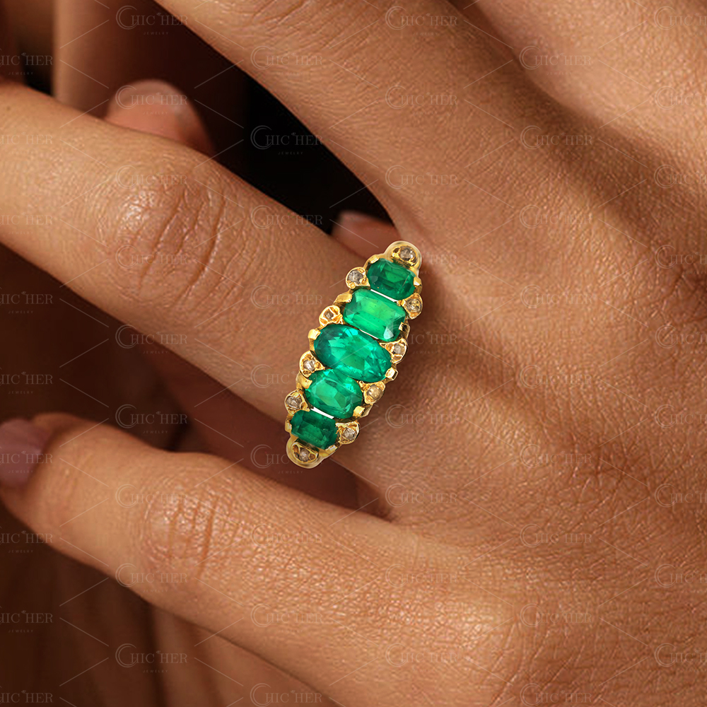 Vintage-Inspired 5-Stone Oval & Emerald Cut Half-Hoop Ring