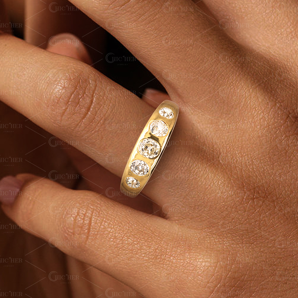 Graduated Old Mine Cut Diamond 5-Stone Band Ring