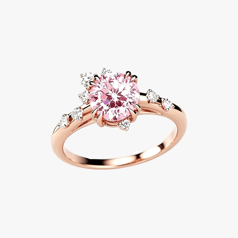 2.5ct Round Cut Pink Sapphire & White Sapphire Asymmetrical Cluster Engagement Ring