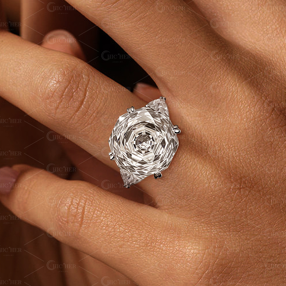 5ct Octagonal Cut White Sapphire Three-Stone Engagement Ring