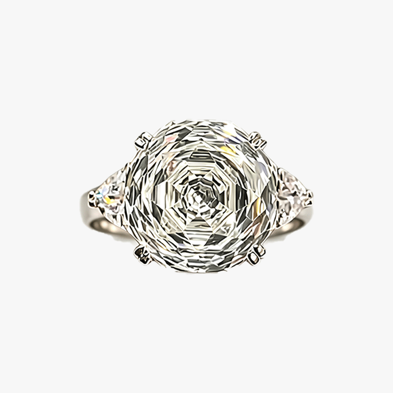 5ct Rose Cut White Sapphire Three-Stone Engagement Ring
