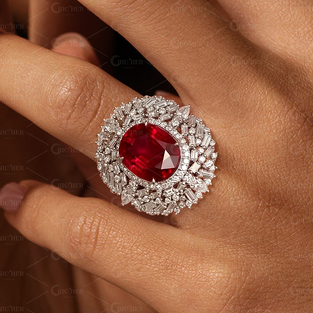 5.5ct Oval Cut Garnet & White Sapphire Multi-Halo Cocktail Ring