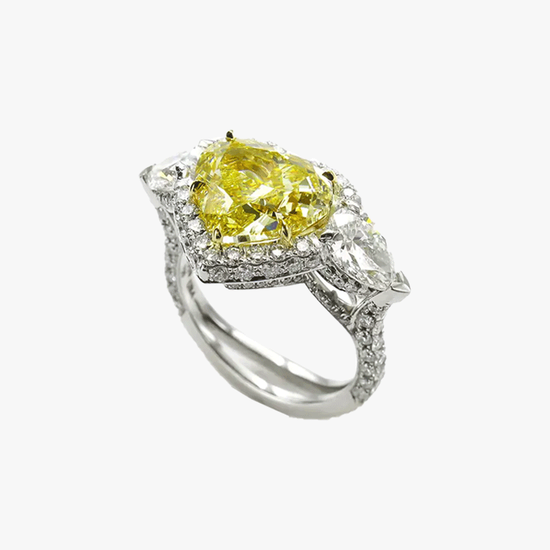 3.5ct  Fancy Yellow Sapphire Heart Cut Halo Engagement Ring
