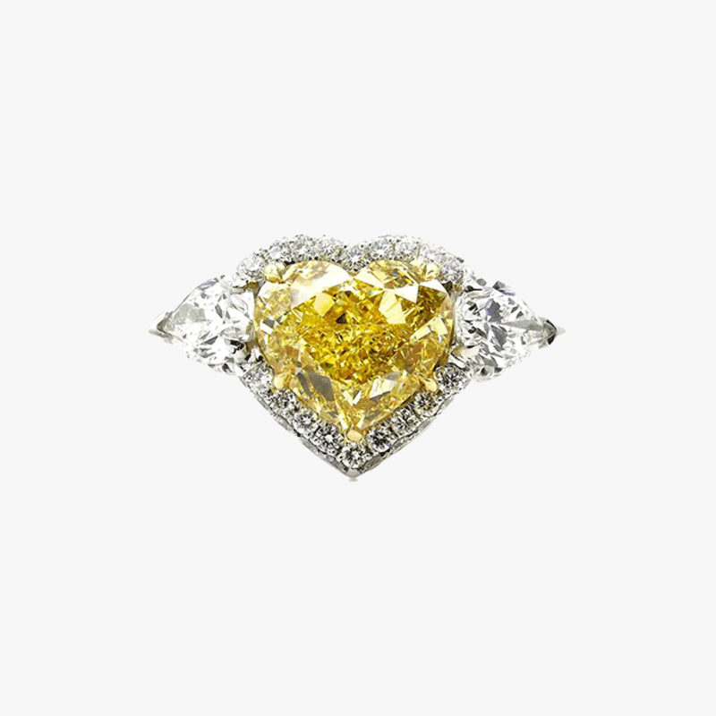 3.5ct  Fancy Yellow Sapphire Heart Cut Halo Engagement Ring