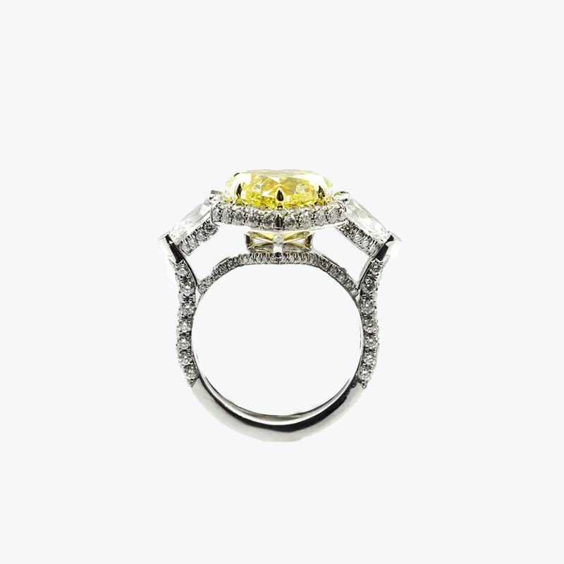 3.5ct  Fancy Yellow Sapphire Heart Cut Halo Engagement Ring