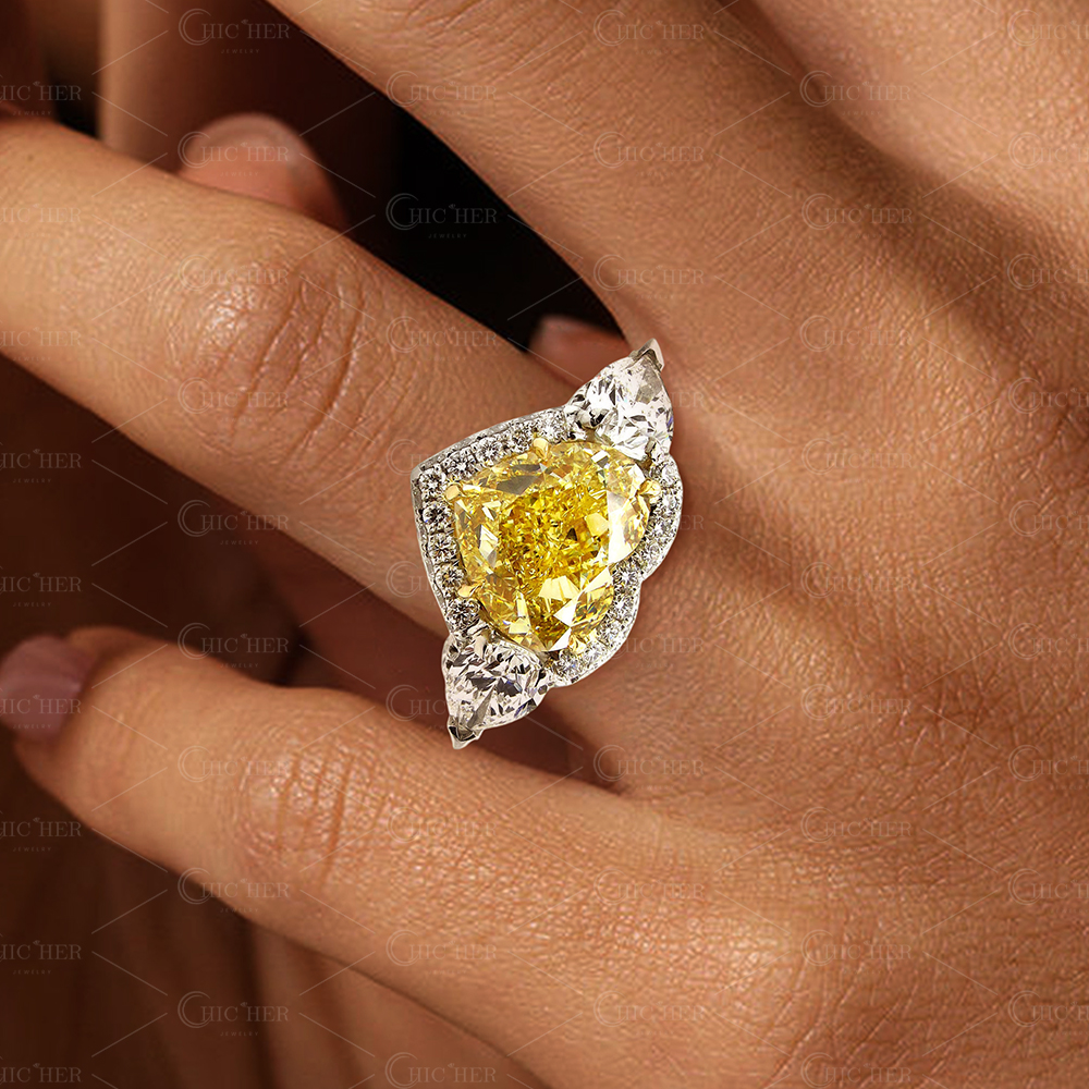 3.5ct  Fancy Yellow Sapphire Heart Cut Halo Engagement Ring