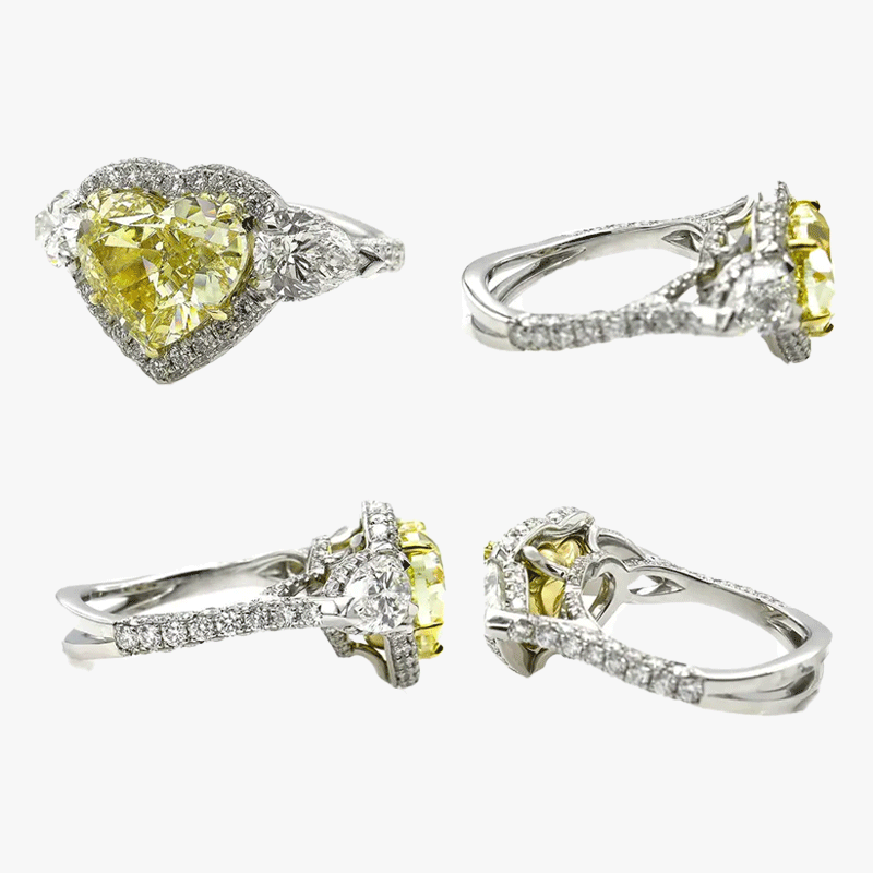 3.5ct  Fancy Yellow Sapphire Heart Cut Halo Engagement Ring
