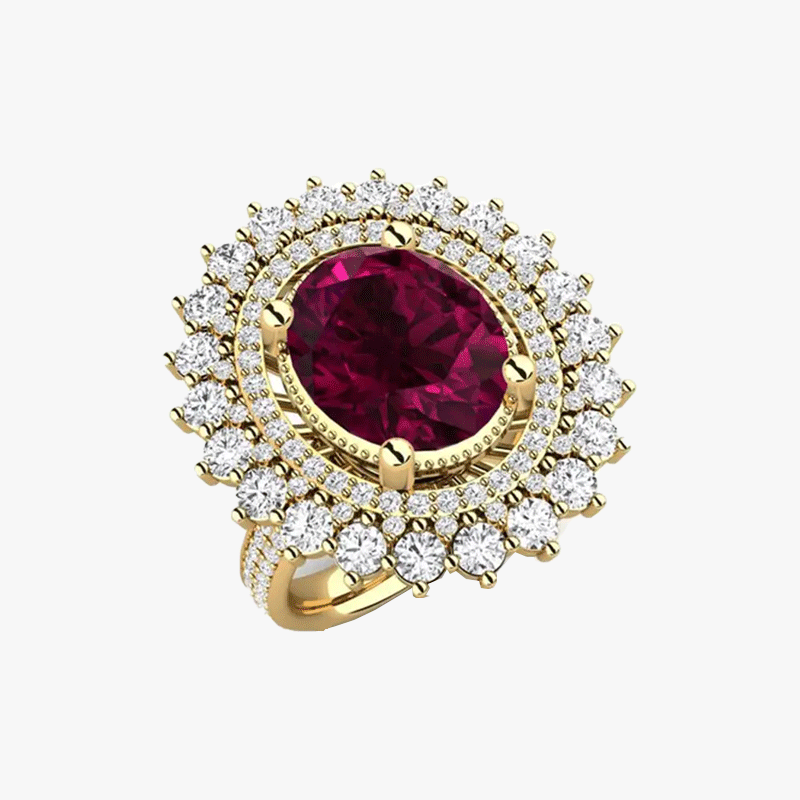 6 Color Options Oval Cut Blue Sapphire Double Halo Ring