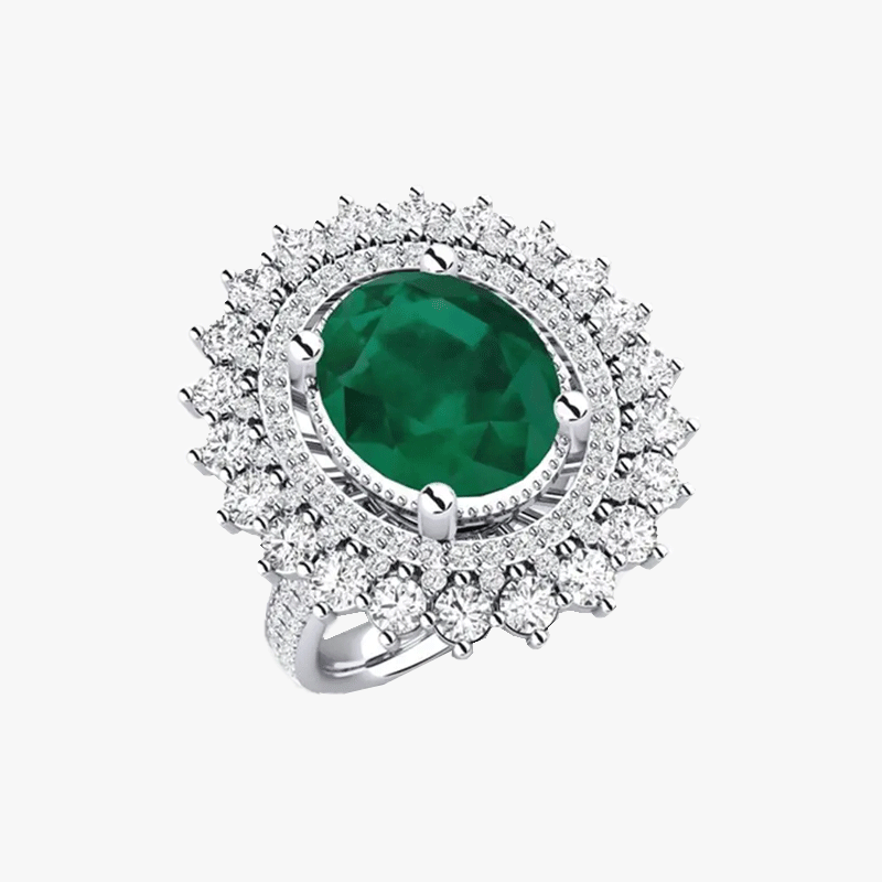 6 Color Options Oval Cut Blue Sapphire Double Halo Ring