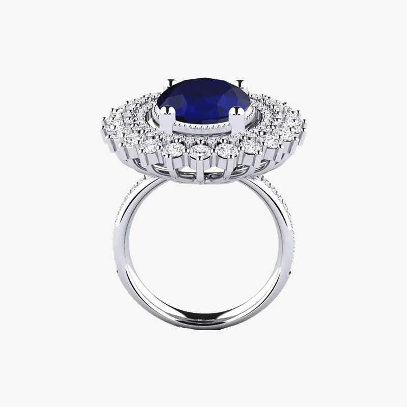 6 Color Options Oval Cut Blue Sapphire Double Halo Ring