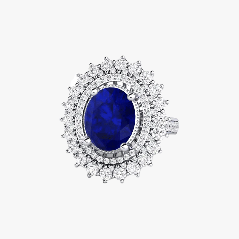 6 Color Options Oval Cut Blue Sapphire Double Halo Ring