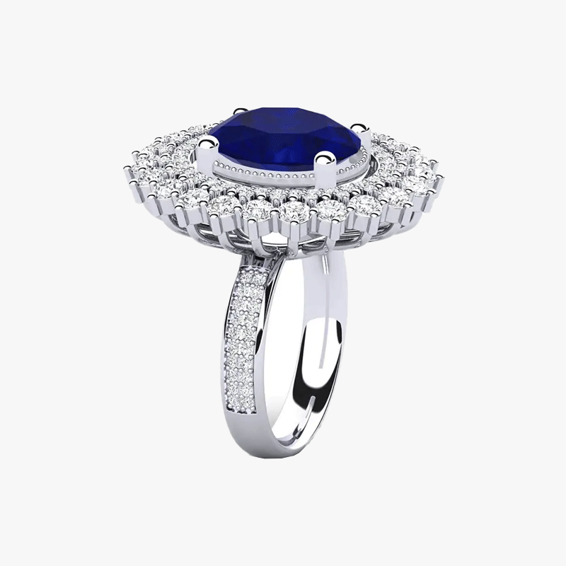 6 Color Options Oval Cut Blue Sapphire Double Halo Ring