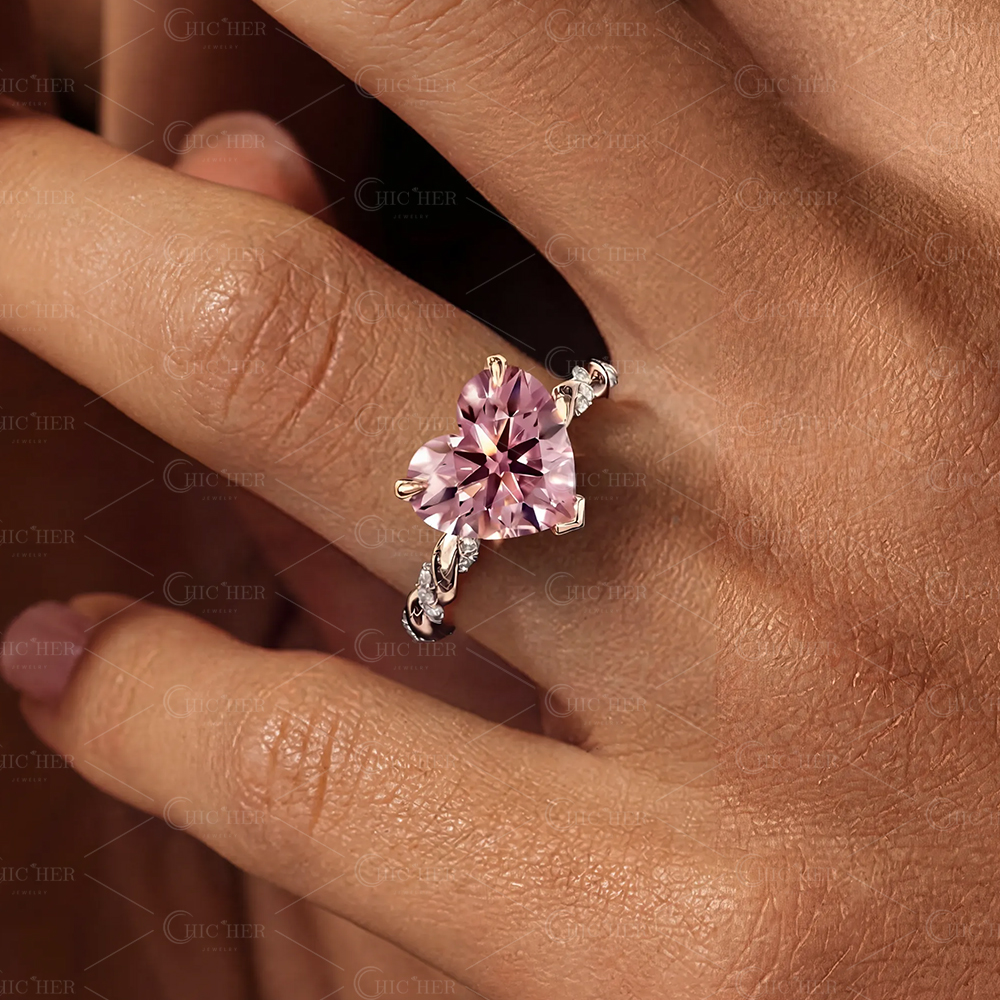 Romantic Rose Gold 2ct Heart Cut Pink Sapphire Engagement Ring