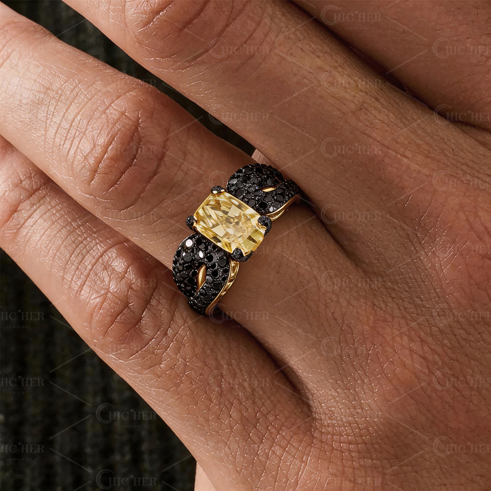 Cushion Cut Yellow Sapphire & Black Sapphire Men’s Ring