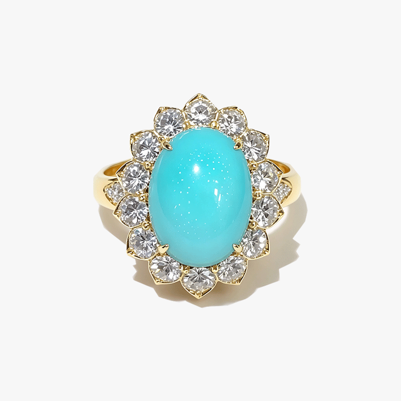 Oval Cabochon Turquoise & White Sapphire Halo Ring