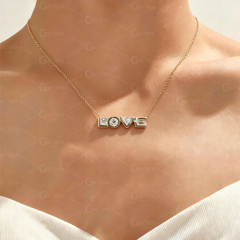 "LOVE" Multi-Cut Gemstone Letter Necklace