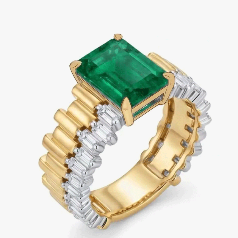 Original Design - 3ct Emerald Cut Emerald Sapphire Engagement Ring